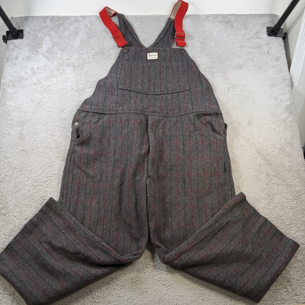 Vintage Melton Overalls Mens Large Wool Wintermaster Plaid Heavy Made in USA